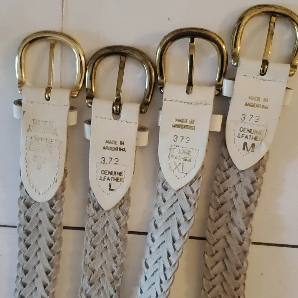 New real leather braided women's white belt sizes M, L and Xl